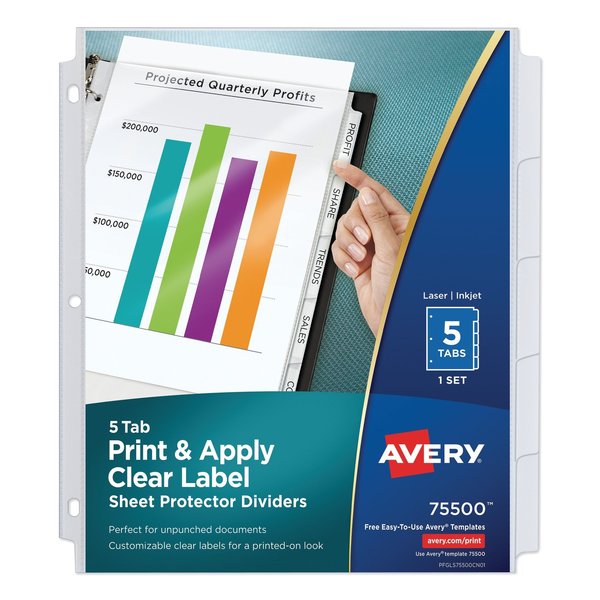 Avery Dennison Clear Pocket Dividers, Pk5 75500